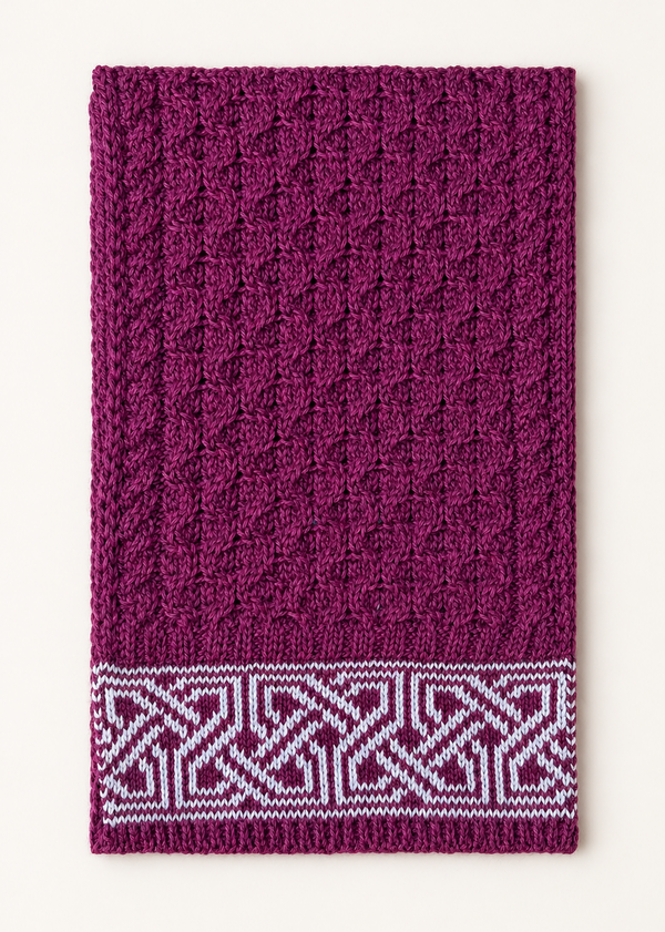 Aran Celtic Design Merino Wool Scarf raspberry marl
