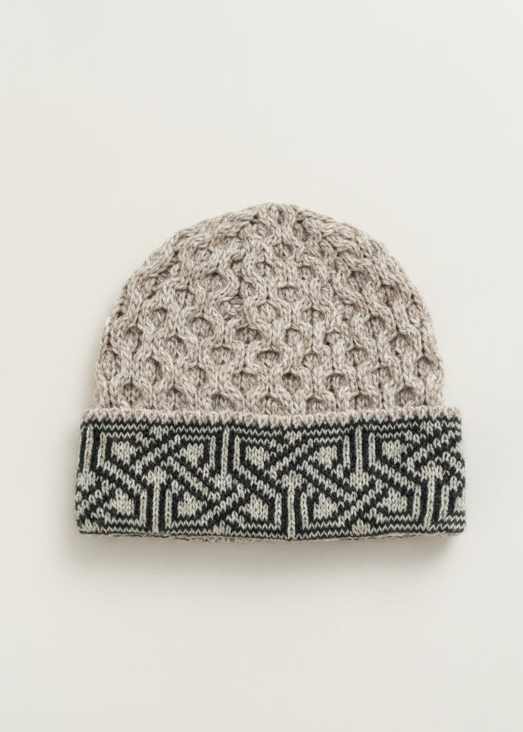 Aran Celtic Design Wool Hat - Parsnip
