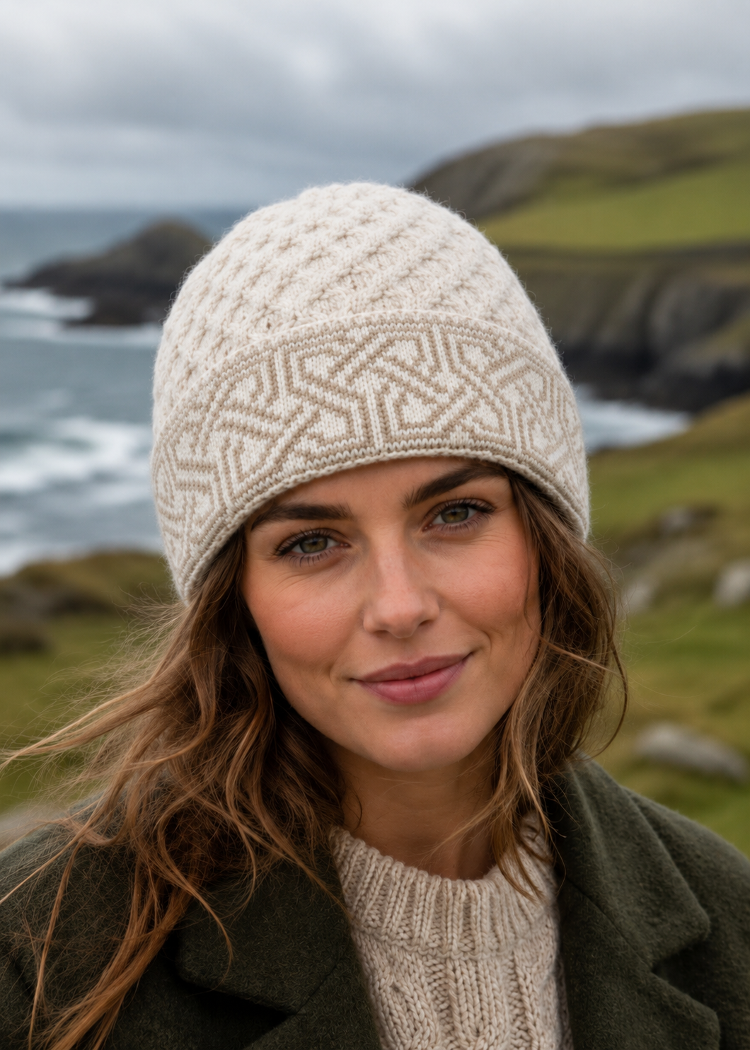 Aran Celtic Design Wool Hat | Natural