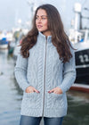 Aran Claddagh Zip Cardigan | 100% Merino Wool | Sky Blue