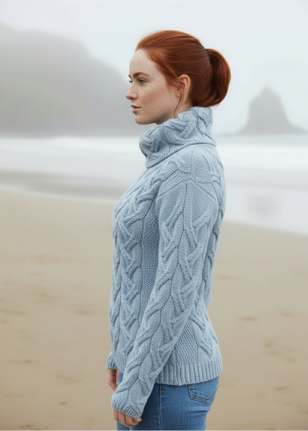 Aran Cowl Neck Chunky Sweater | Blue Sail