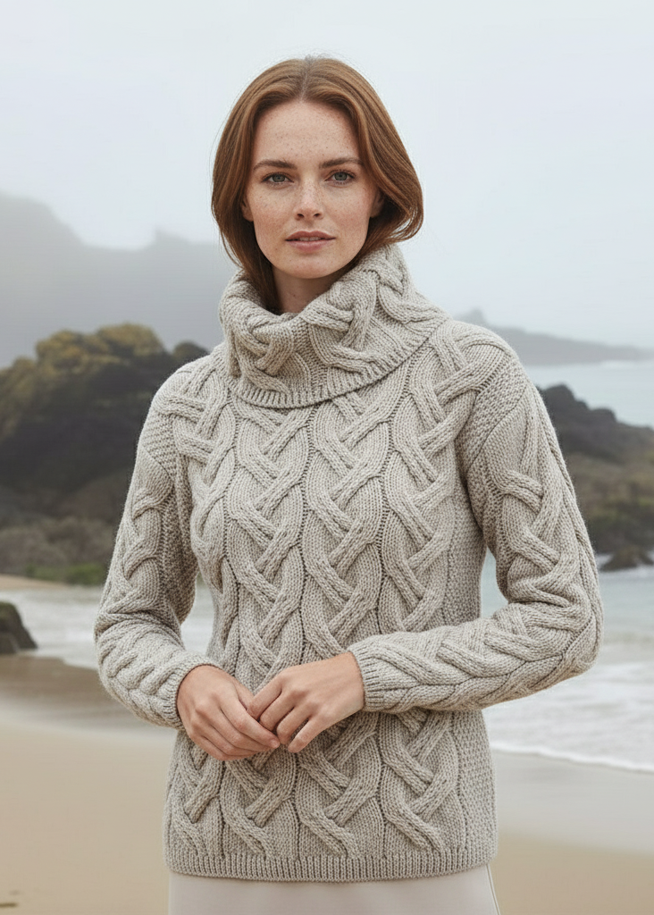 Aran Cowl Neck Chunky Sweater | Oatmeal