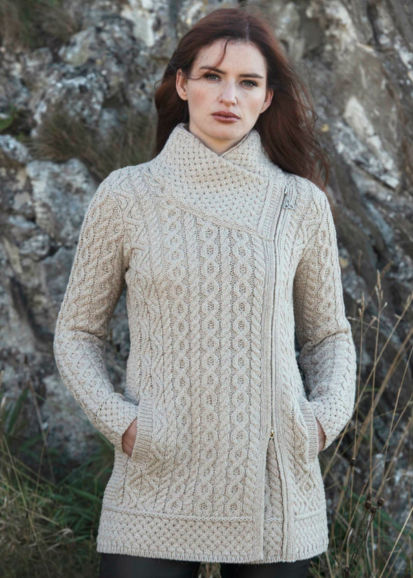 Aran Crafts Athenry Asymmetric Coat | Oatmeal
