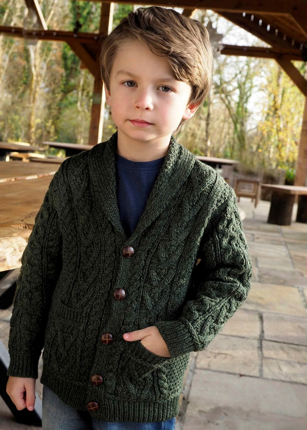 Aran Crafts Boys Shawl Cardigan | Green