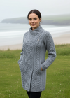 Aran Crafts Cable Knit Side Zip Coat | Soft Grey Merino Wool