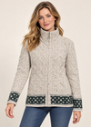 Aran Crafts Celtic Funnel Neck Jacquard Cardigan | Oatmeal