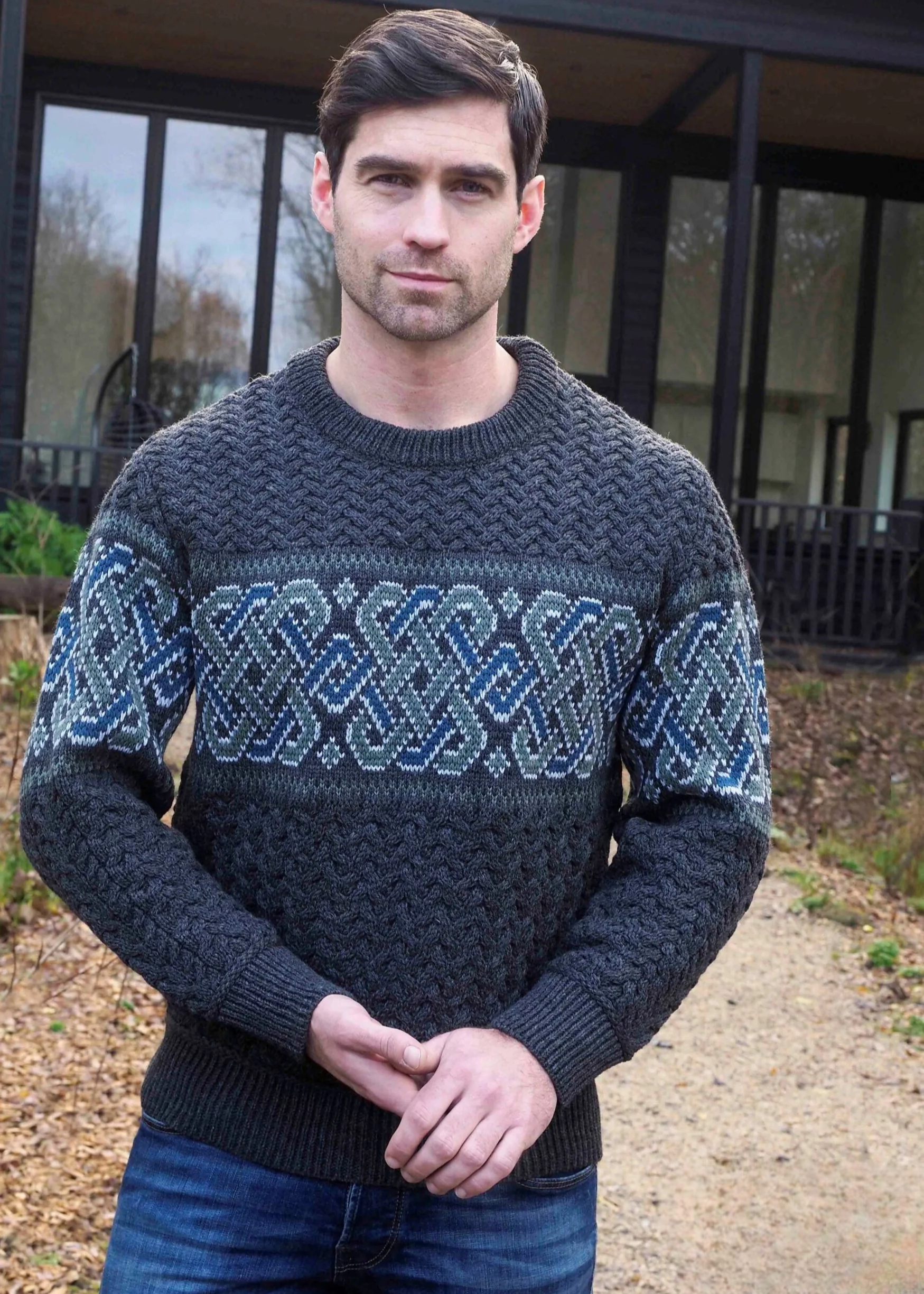 Aran Crafts Celtic Jacquard Sweater | Charcoal