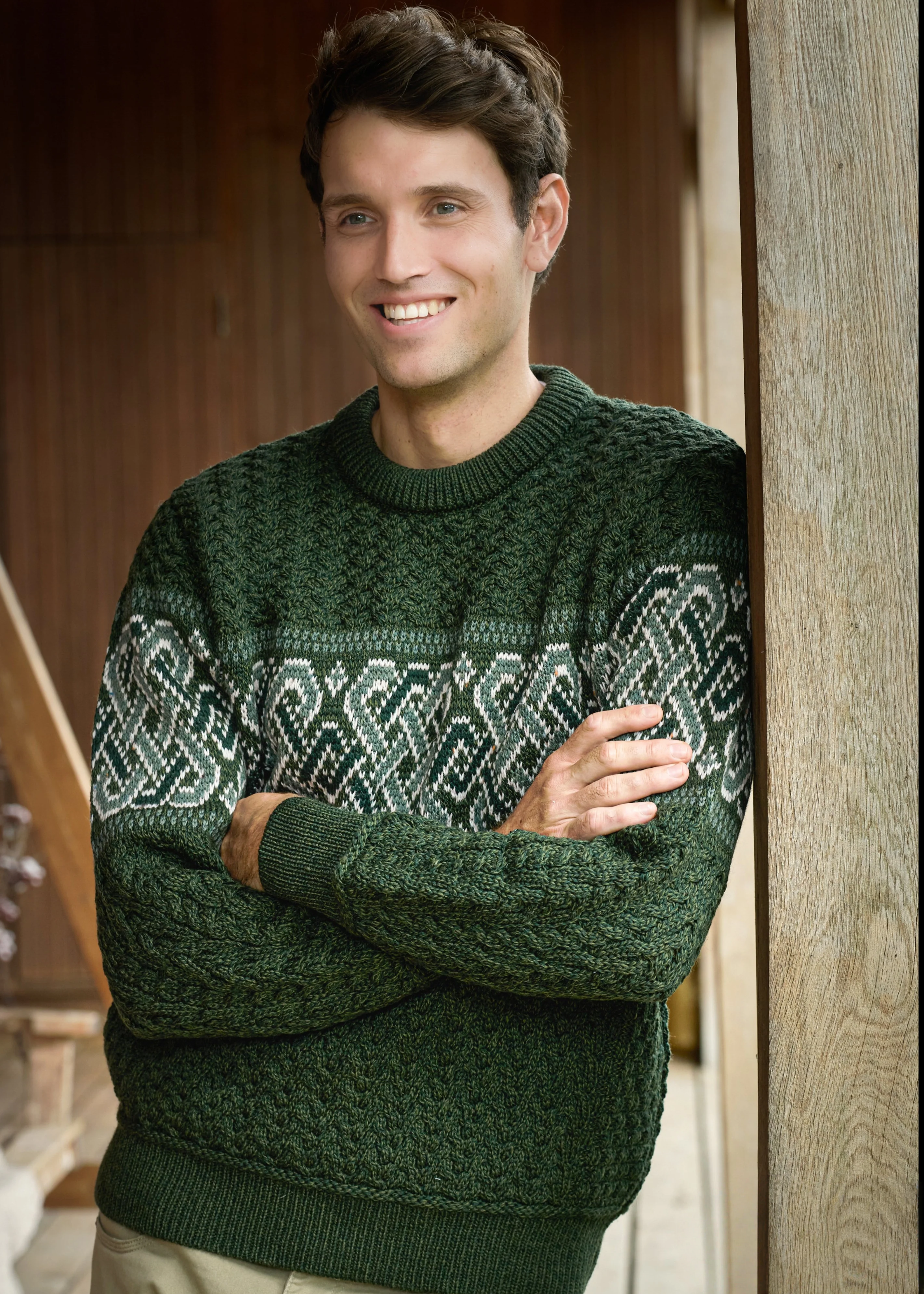 Aran Crafts Celtic Jacquard Sweater | Green