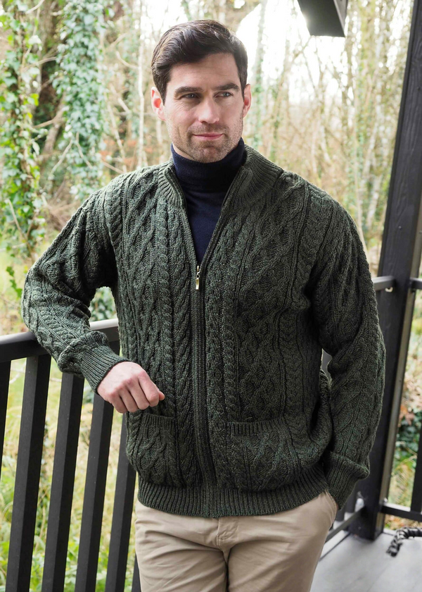 Aran Crafts Dingle Zipper Sweater | Green
