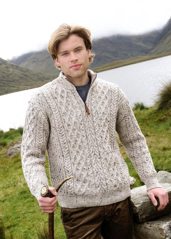 Aran Crafts Men's Half Zip Sweater | Oatmeal