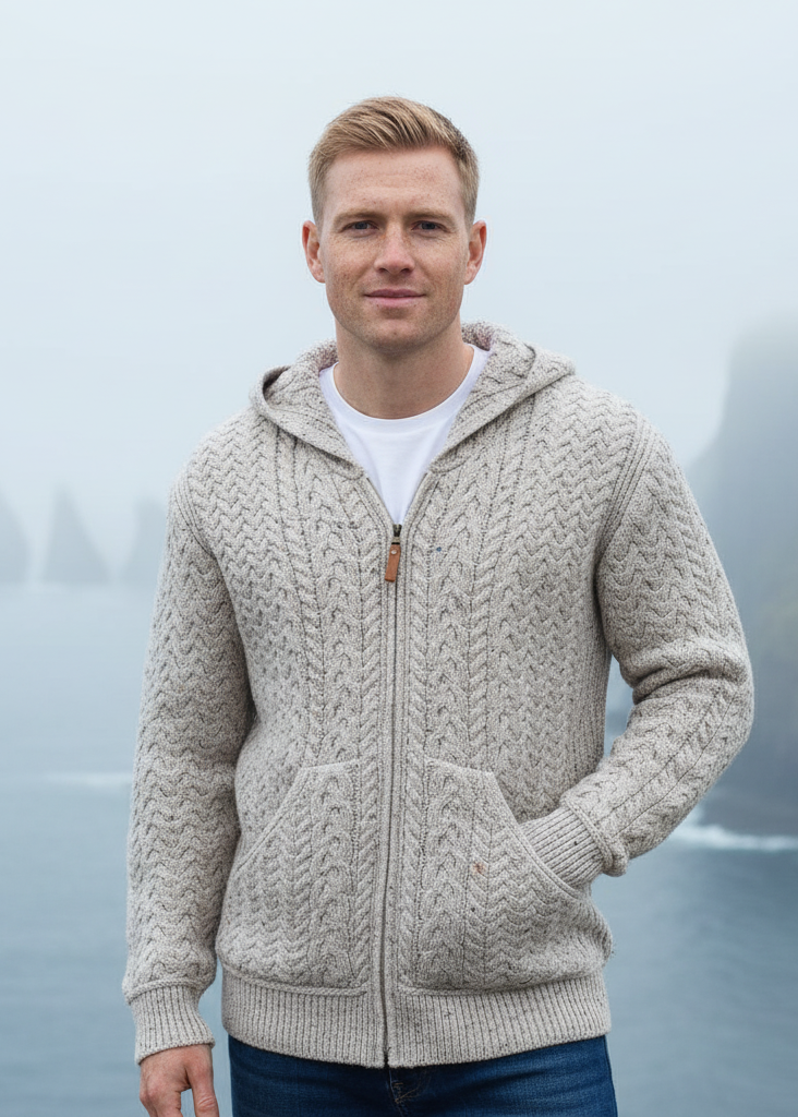 Aran Crafts Men’s Hooded Cardigan | Oatmeal