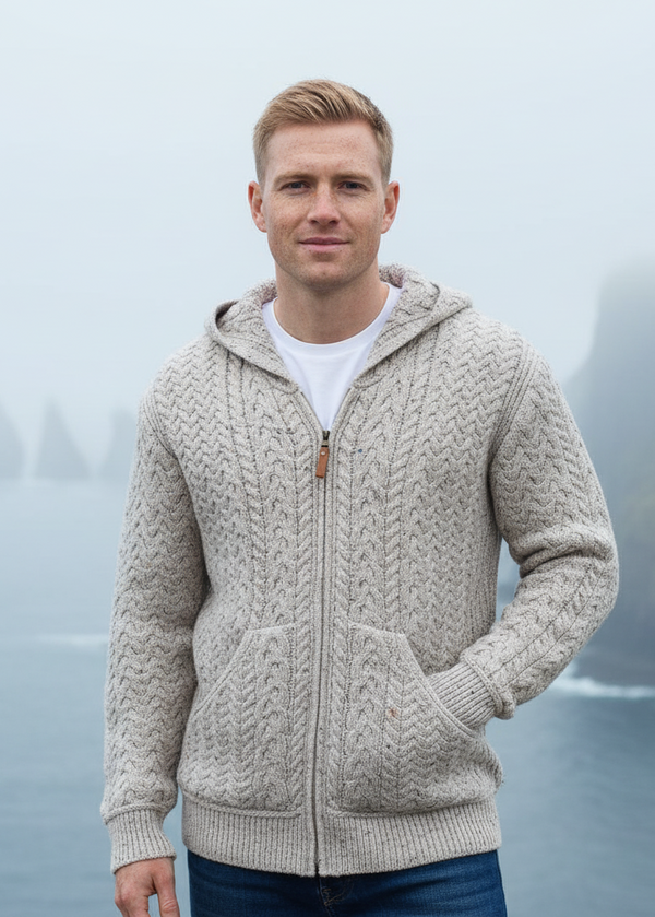 Aran Crafts Men’s Hooded Cardigan | Oatmeal