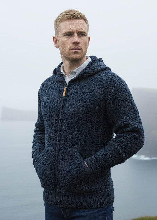 Aran Crafts Men’s Hooded Cardigan