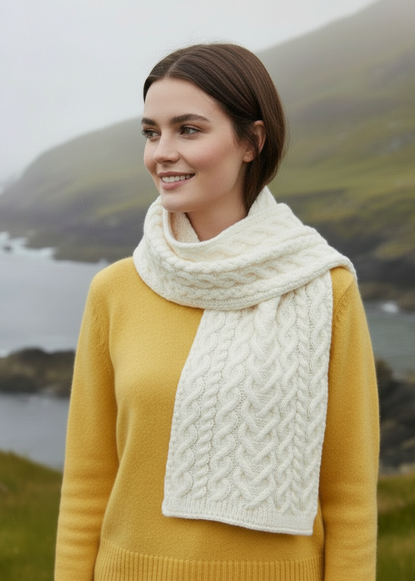 Aran Crafts Merino Wool Heart Scarf - Natural
