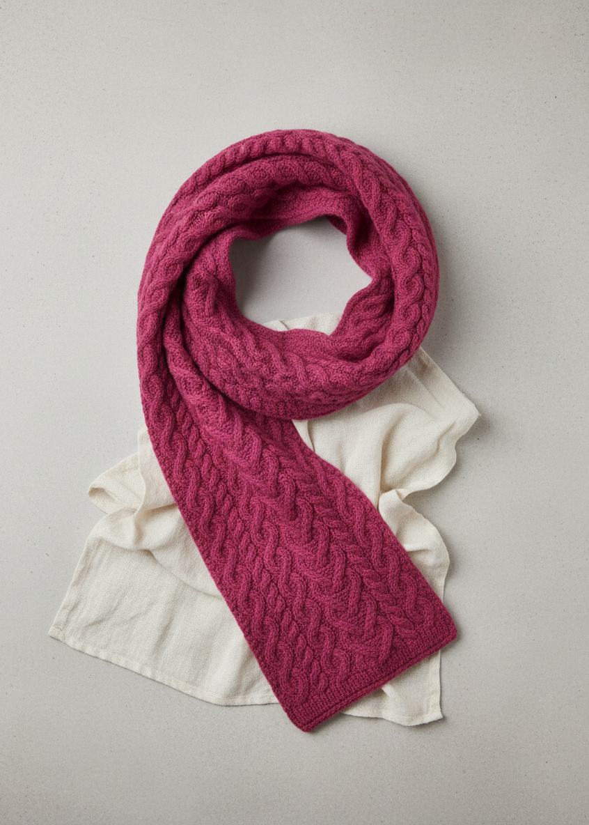 Aran Crafts Merino Wool Heart Scarf | Magenta | Irish Knitwear