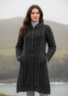 Aran Crafts Scallop Edge Coat | Charcoal Grey Merino Wool