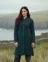 Aran Crafts Scallop Edge Long Cardigan Coat | Mallard Green Merino Wool