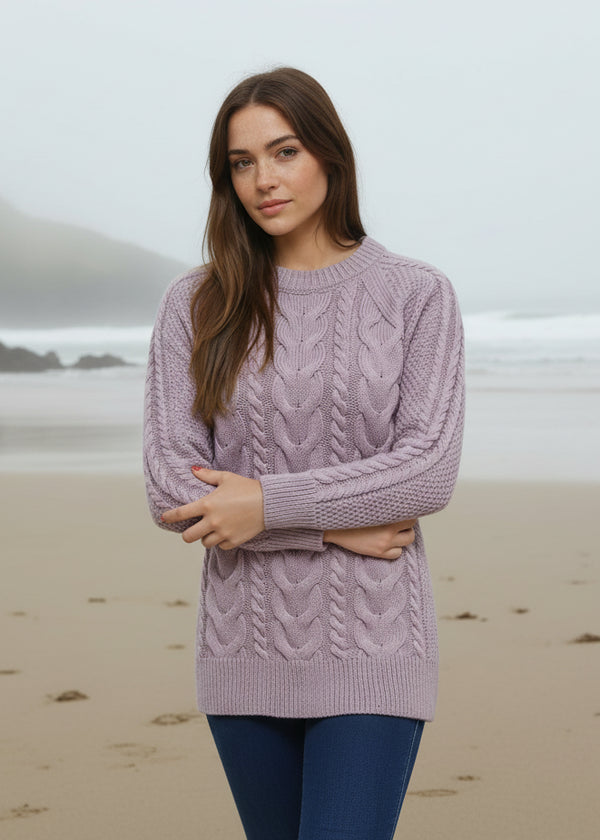 Aran Crew Neck Cashmere Sweater | Lavender