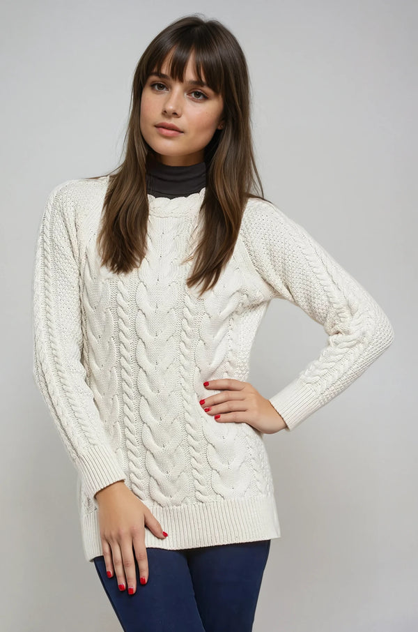 Aran Crew Neck Cashmere Sweater | Natural
