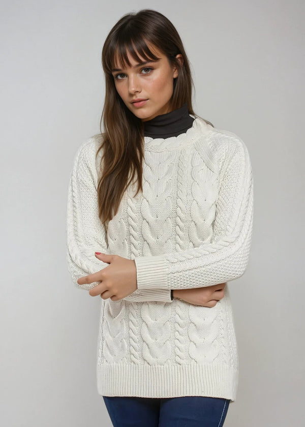 Aran Crew Neck Cashmere Sweater | Natural