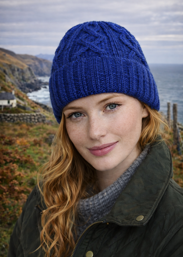 Aran Diamond Stitch Hat - Ink Blue