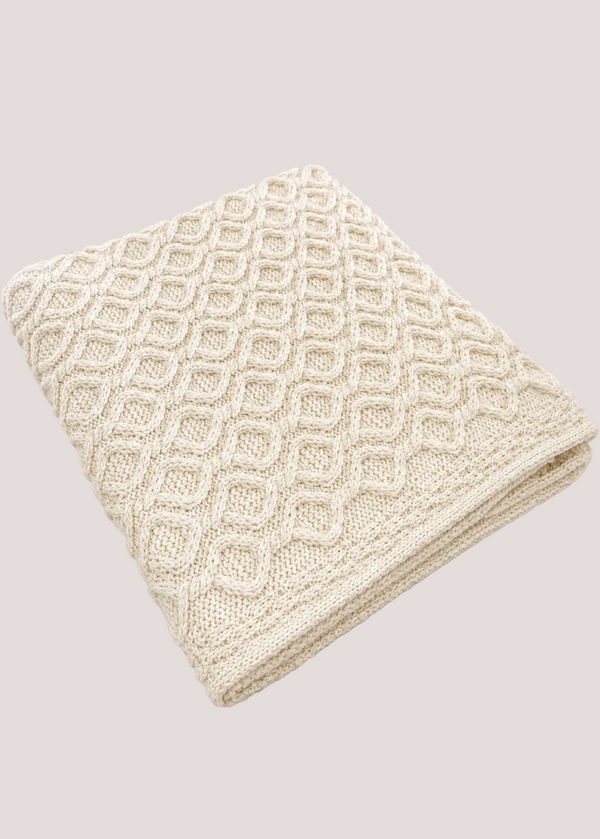 Aran Diamond Supersoft Merino Wool Blanket | Natural 