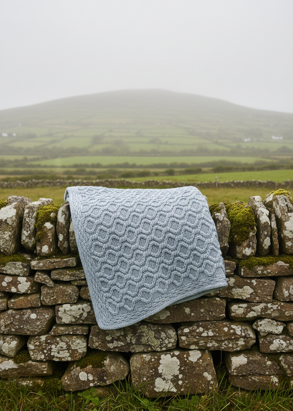 Aran Diamond Supersoft Merino Wool Blanket | Ocean Grey 