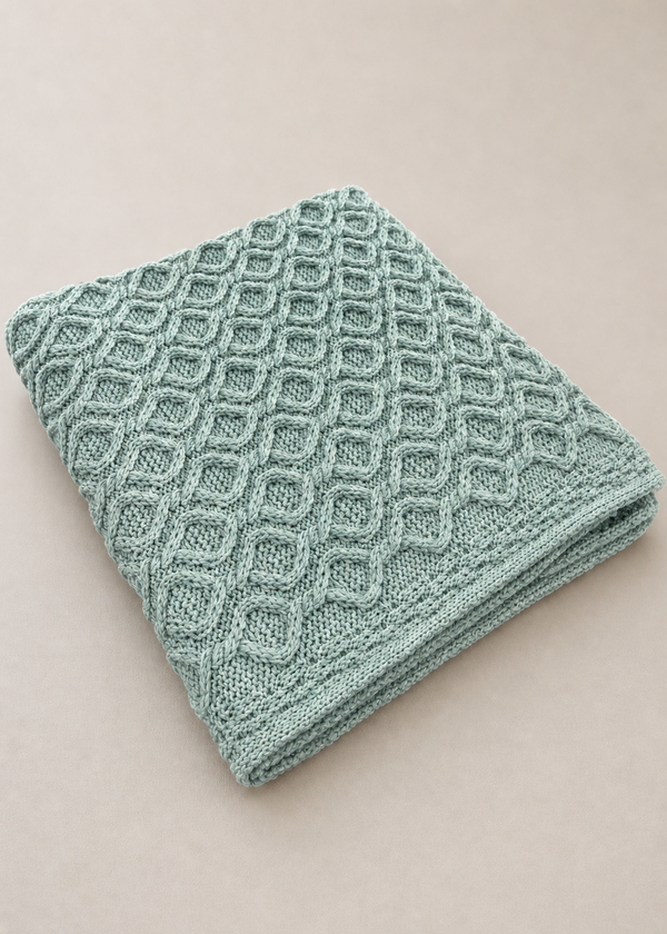 Aran Diamond Supersoft Merino Wool Blanket | Sea Green