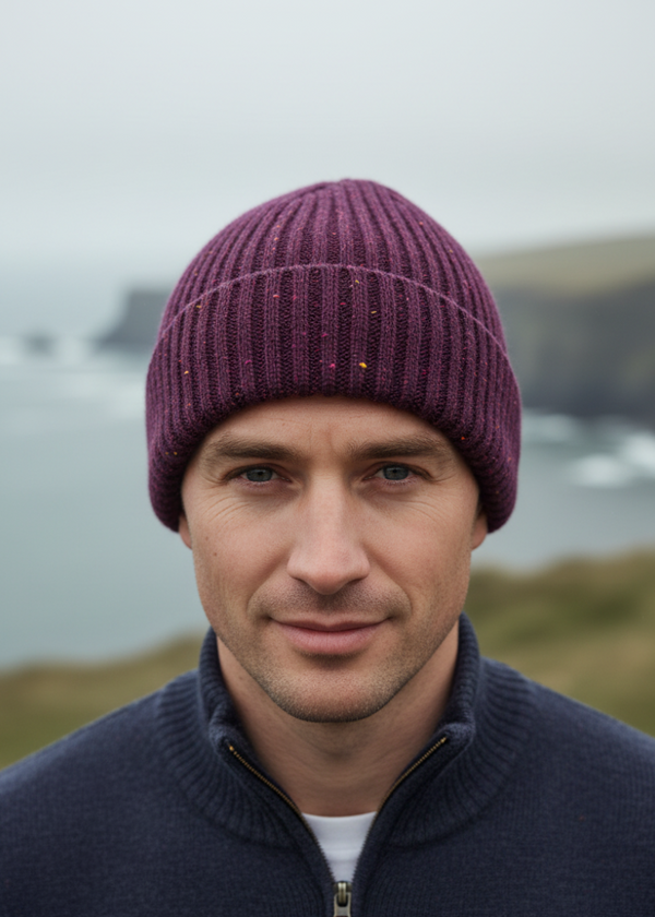 Aran Donegal Fleck Wool Hat - Bordeaux