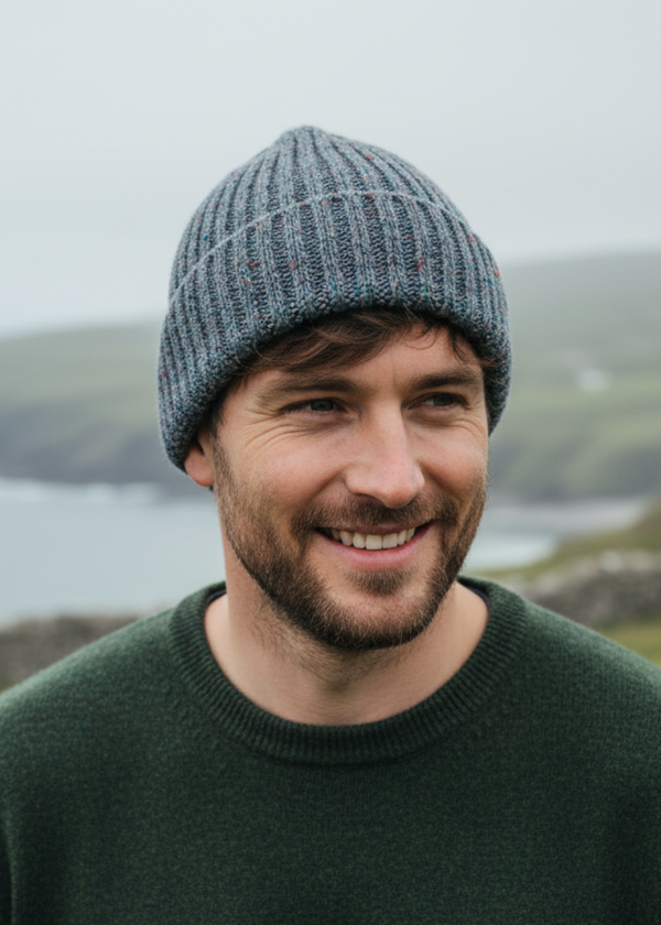 Aran Donegal Fleck Wool Hat - Grey Marl