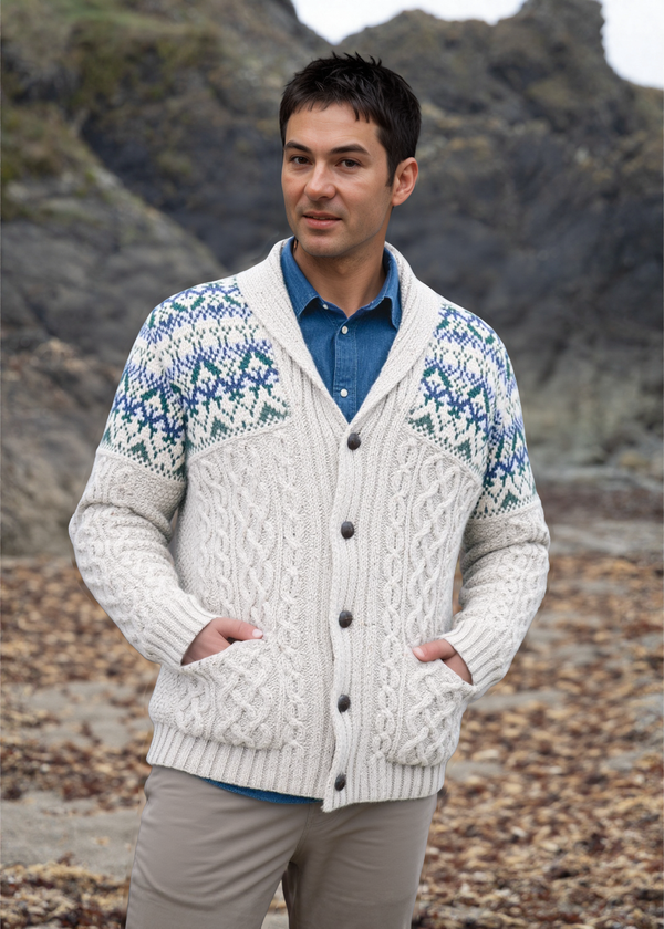Aran Fairisle Button Cardigan | Oatmeal
