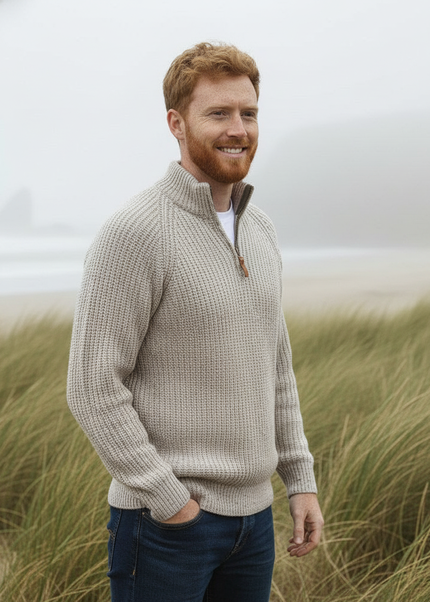Aran Fisherman's 1/2 zip Sweater | Oatmeal