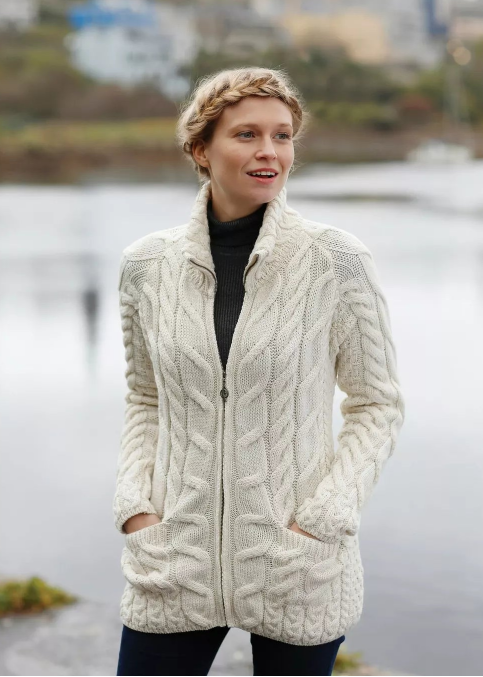 Aran Full Zip Cardigan | Natural