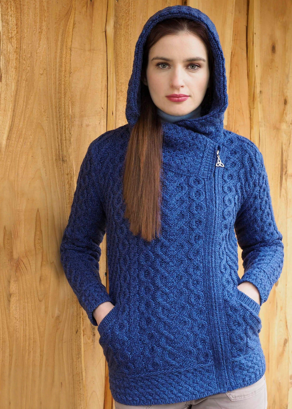 Aran Heart Design Hooded Cardigan | Blue