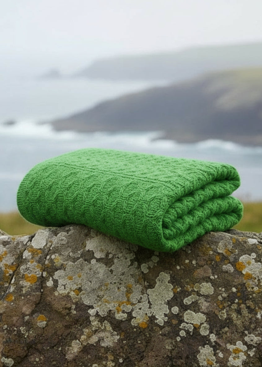 Aran Honeycomb Blanket | Green