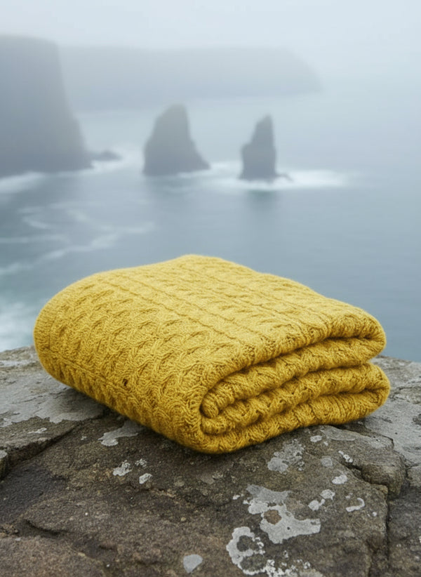 Aran Honeycomb Blanket | Mustard 