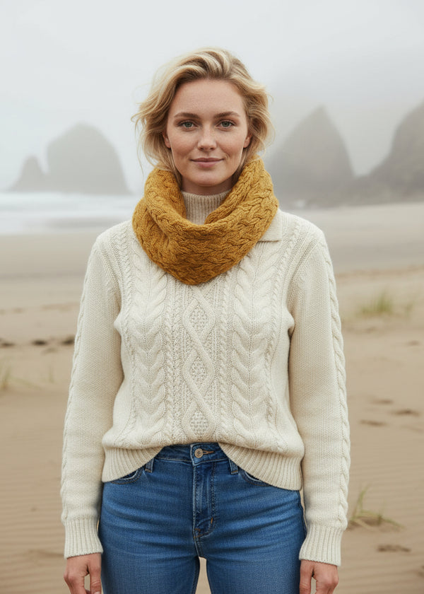 Aran Infinity Cable Scarf - Mustard