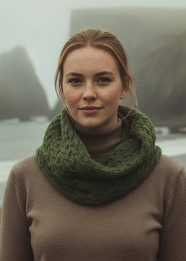 Aran Infinity Cable Scarf green