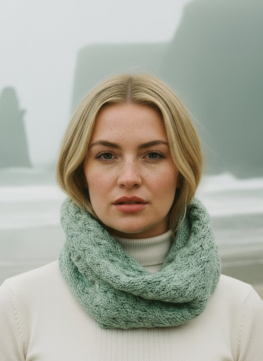 Aran Infinity Cable Scarf mint