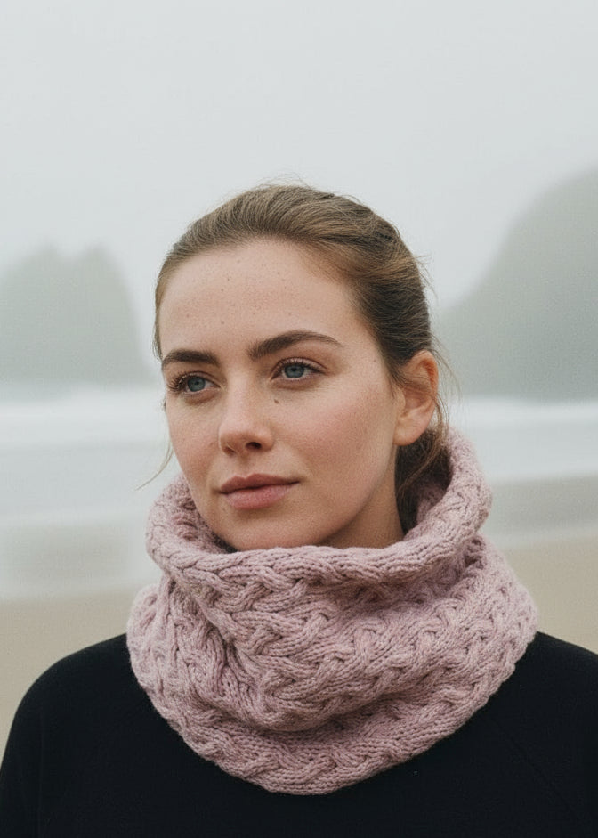 Aran Infinity Cable Scarf pink