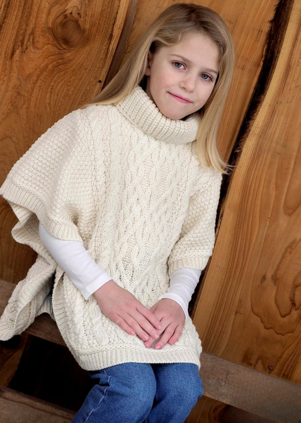 Aran Kids Poncho | Natural