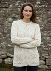 Aran Lace Style Lumber Cardigan | Natural Cream Merino Wool