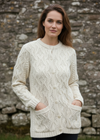 Aran Lace Style Lumber Cardigan | Natural Cream Merino Wool