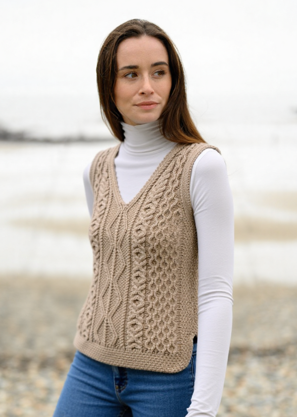 Aran Ladies Vest | Oatmeal
