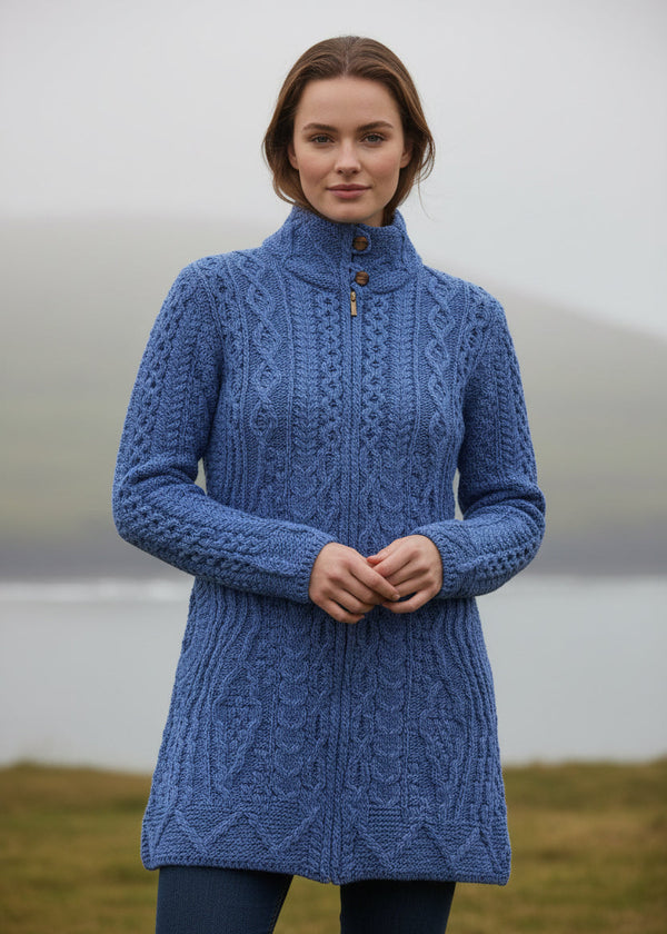 Aran Long Fitted Coat | Denim