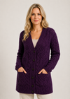 Aran Long Line Merino Cardigan | Purple Haze
