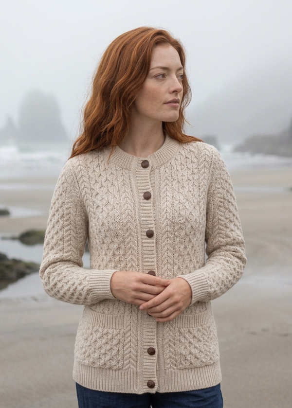 Aran Lumber Cardigan | 100% Merino Wool | Parsnip