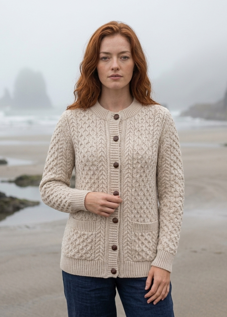 Aran Lumber Cardigan | 100% Merino Wool | Parsnip
