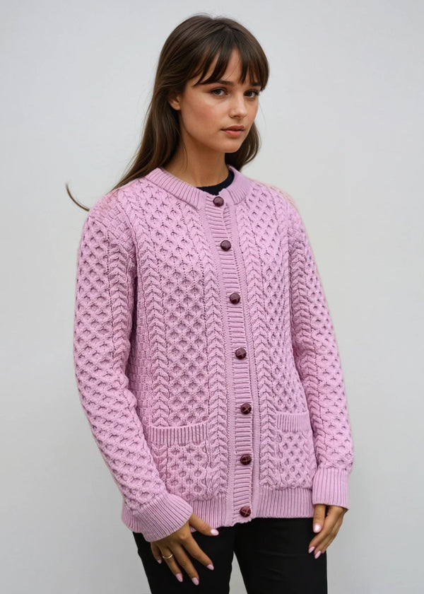 Aran Lumber Cardigan | Pink