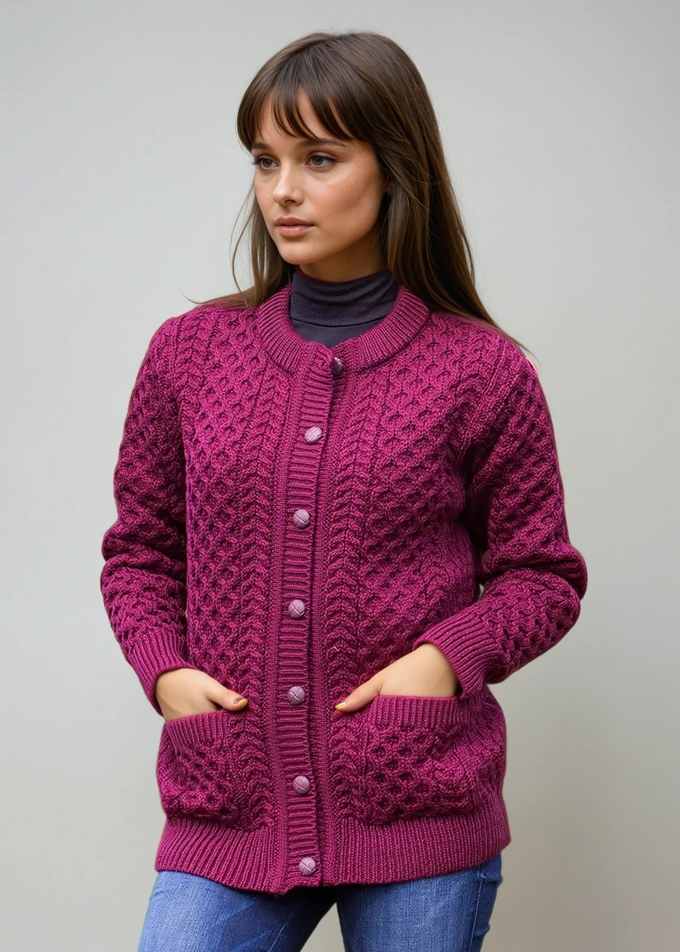 Aran Lumber Cardigan | Raspberry Marl
